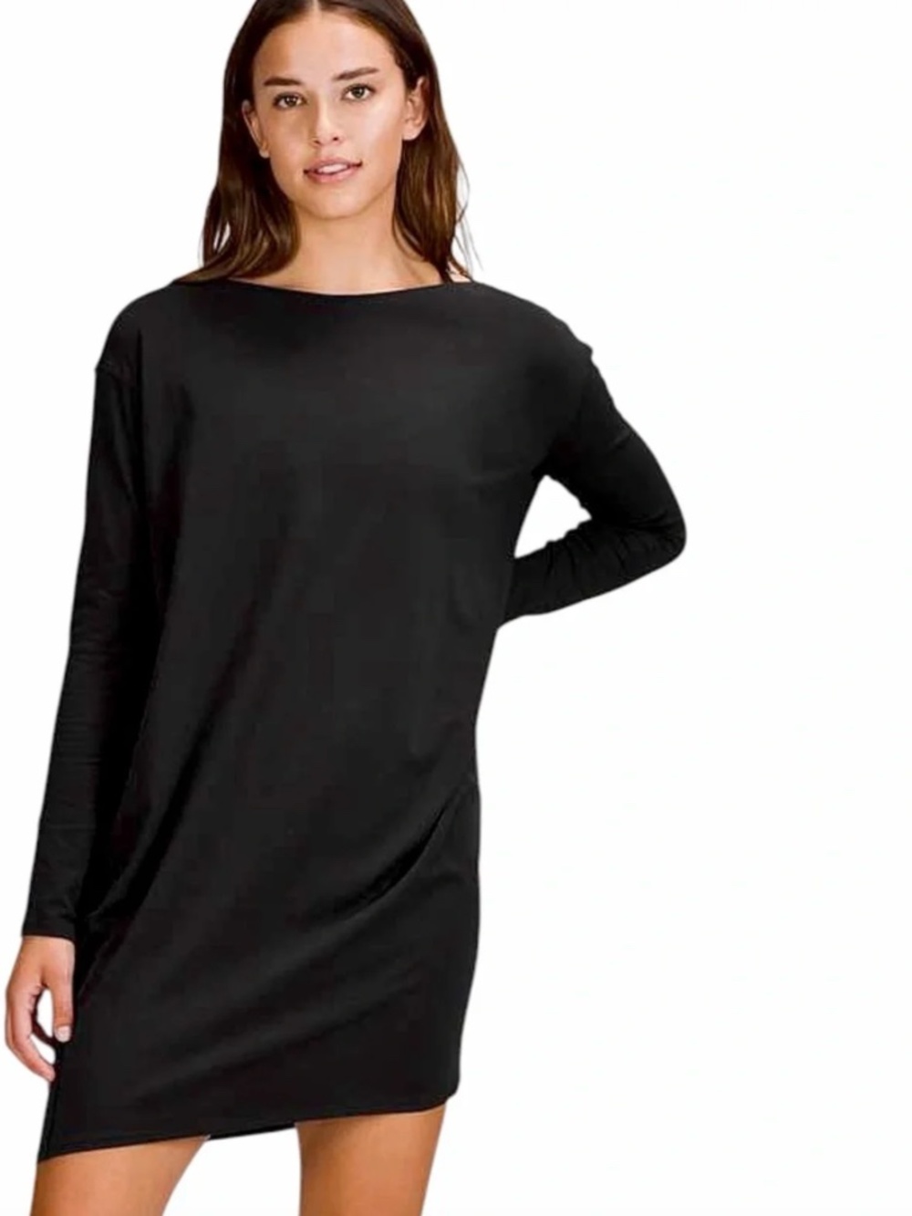 Lululemon - Back in Action Long Sleeve Dress Black Pima Cotton Relaxed – Sz. 6